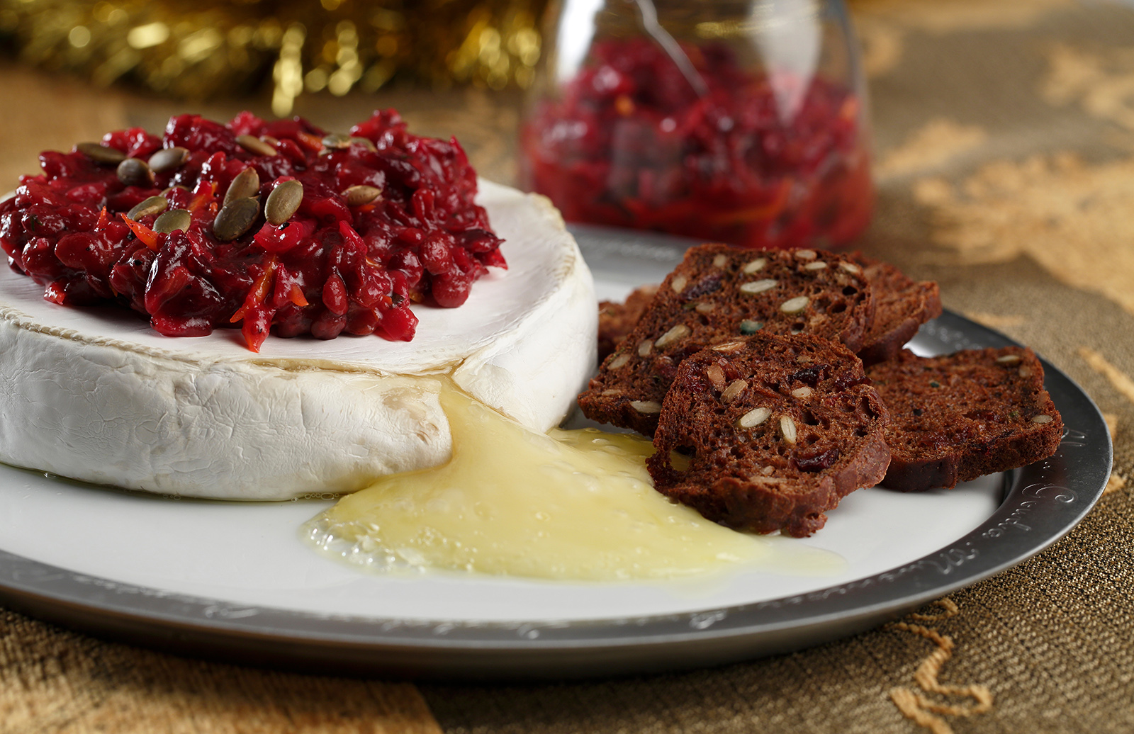 Baked Triple Cream Brie with Cranberry Lentil Compote Lentils.ca